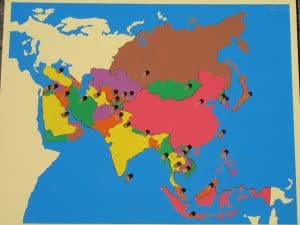 Montessori puzzle map of Asia.