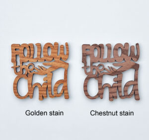 Examples of wood stain options on two different coasters.