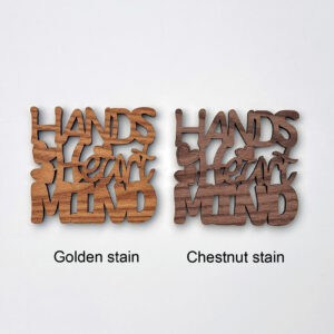 Examples of wood stain options on two different coasters.